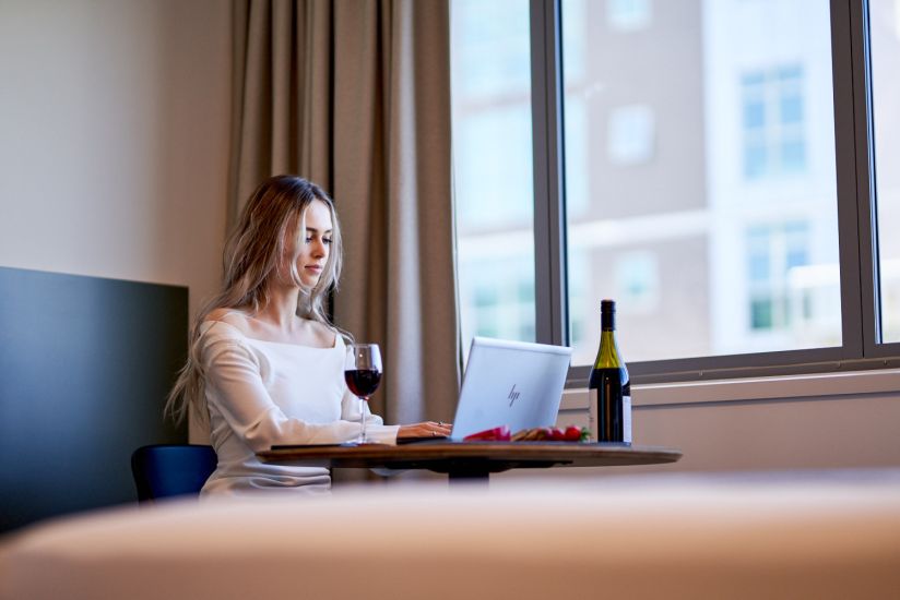 Business woman working on laptop