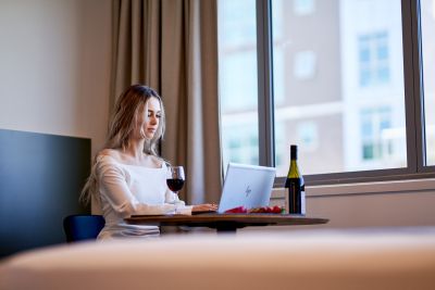Business woman working on laptop